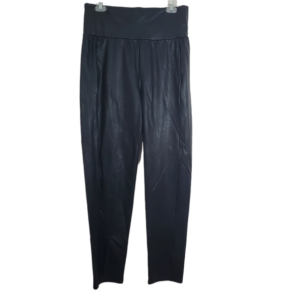 Commando Faux Leather Tapered Pants Black Zip Pockets Moto Goth Biker Size Large - Picture 1 of 9